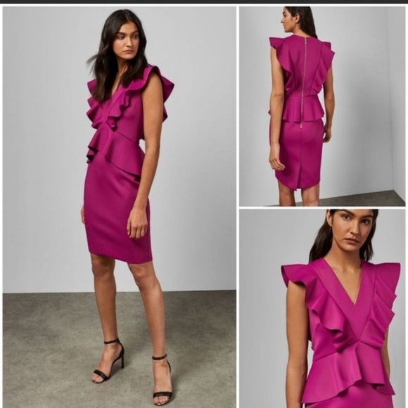 New TED BAKER Alair Pink V Neck Ruffle Collar
Dress - Picture 2 of 16